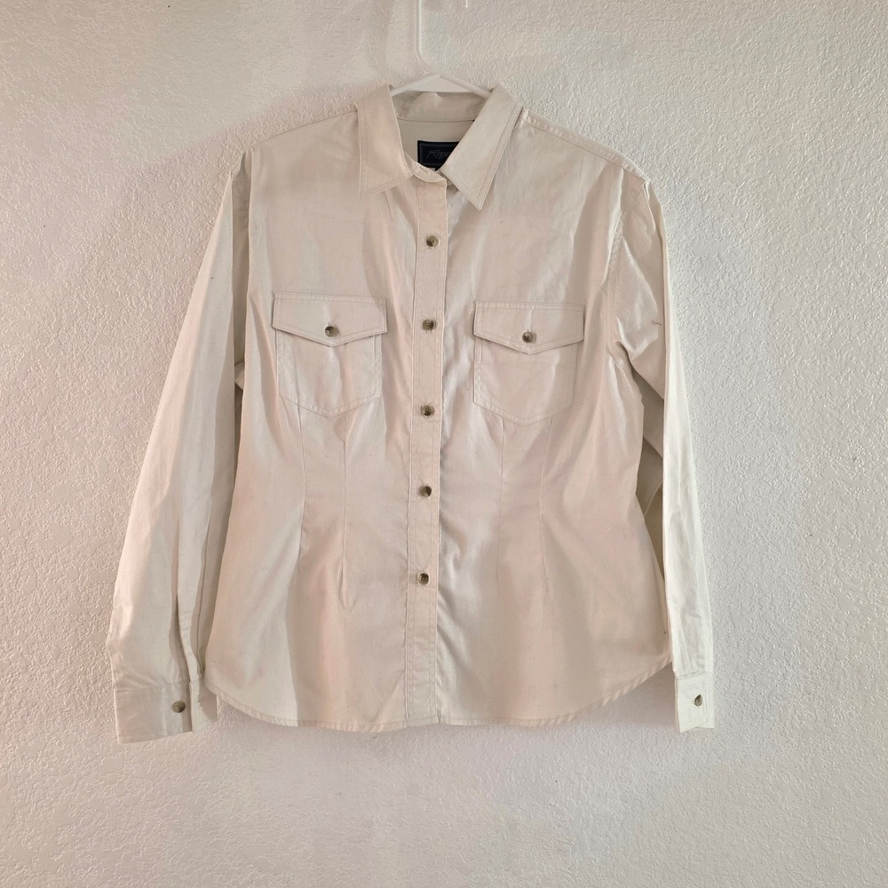 Romper classic Western Snap Pearl Snap Button Up Shirt Cream‎ Beige Long Sleeve